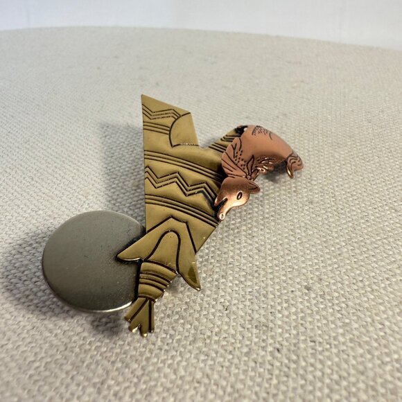 Wolf Moon Teepee Southwest Western Pin Brooch Mixed Metals - Picture 3 of 6